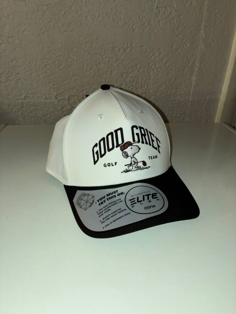 Peanuts Snoopy Good Grief Golf Team Bioworld Adjustable Snapback Hat White -NWT